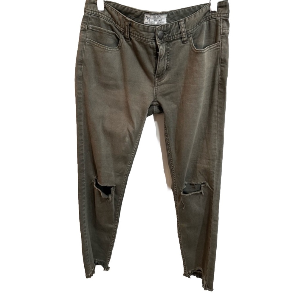Free People distressed ankle pants, dark gray. Size 27.